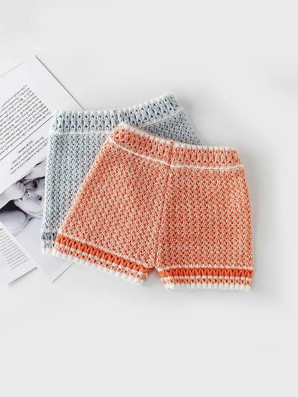 2-piece Knitted Wear Top   Shorts Set Long Sleeve Solid Color for Baby Boys Girls