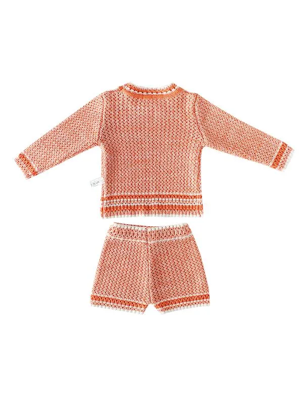 2-piece Knitted Wear Top   Shorts Set Long Sleeve Solid Color for Baby Boys Girls