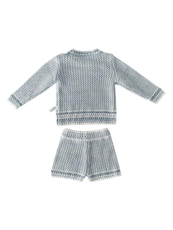 2-piece Knitted Wear Top   Shorts Set Long Sleeve Solid Color for Baby Boys Girls