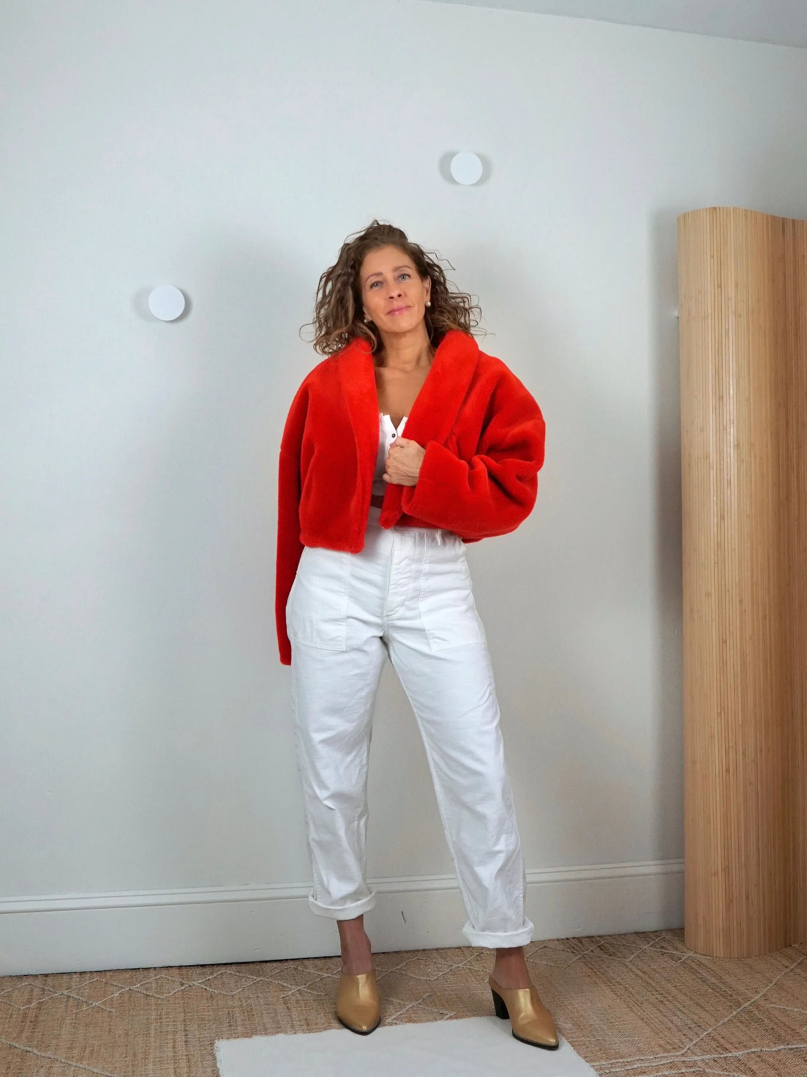 80's Red Fur Cropped Jacket