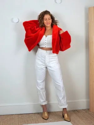 80's Red Fur Cropped Jacket
