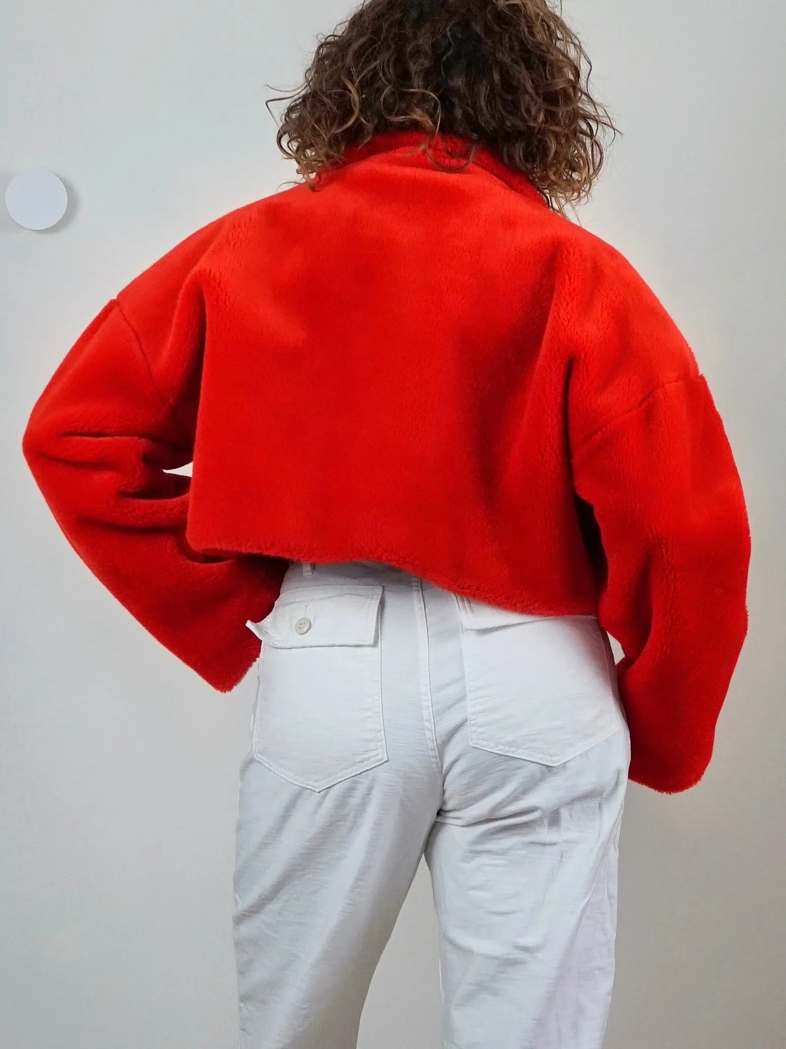 80's Red Fur Cropped Jacket