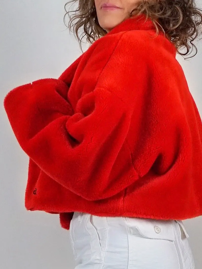 80's Red Fur Cropped Jacket