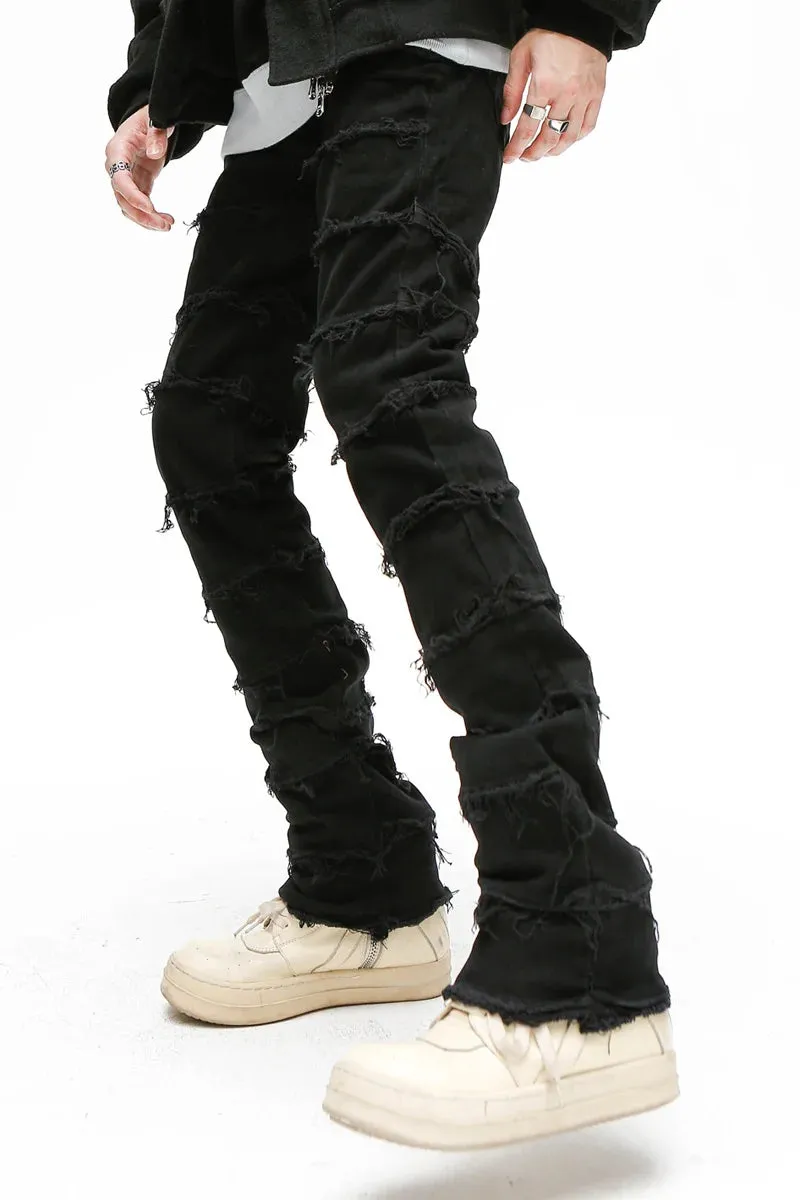 Aidase Heavy Industry Hole Frayed Destruction Waxed Jeans Mens High Street Retro Straight Ripped Pencil Pants Oversize Denim Trousers