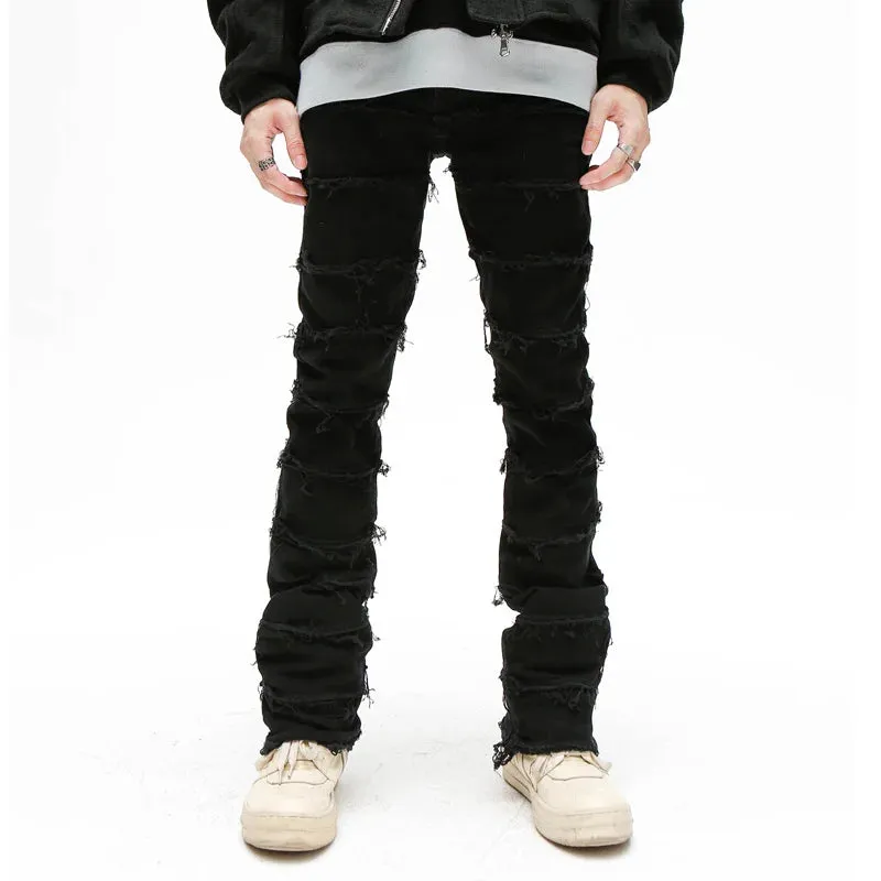Aidase Heavy Industry Hole Frayed Destruction Waxed Jeans Mens High Street Retro Straight Ripped Pencil Pants Oversize Denim Trousers