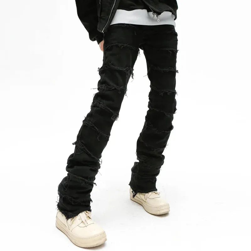 Aidase Heavy Industry Hole Frayed Destruction Waxed Jeans Mens High Street Retro Straight Ripped Pencil Pants Oversize Denim Trousers