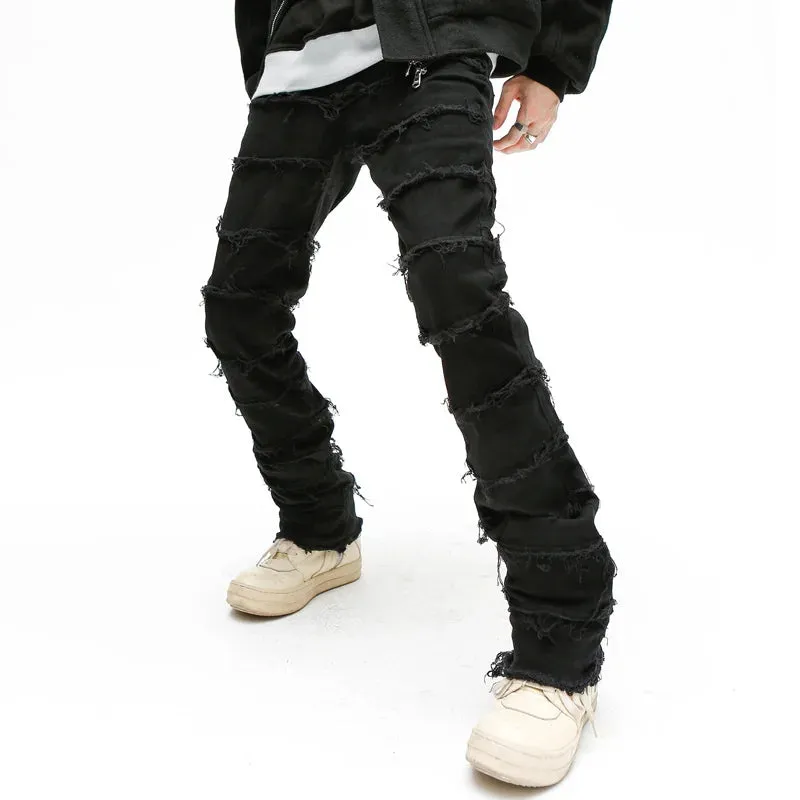 Aidase Heavy Industry Hole Frayed Destruction Waxed Jeans Mens High Street Retro Straight Ripped Pencil Pants Oversize Denim Trousers