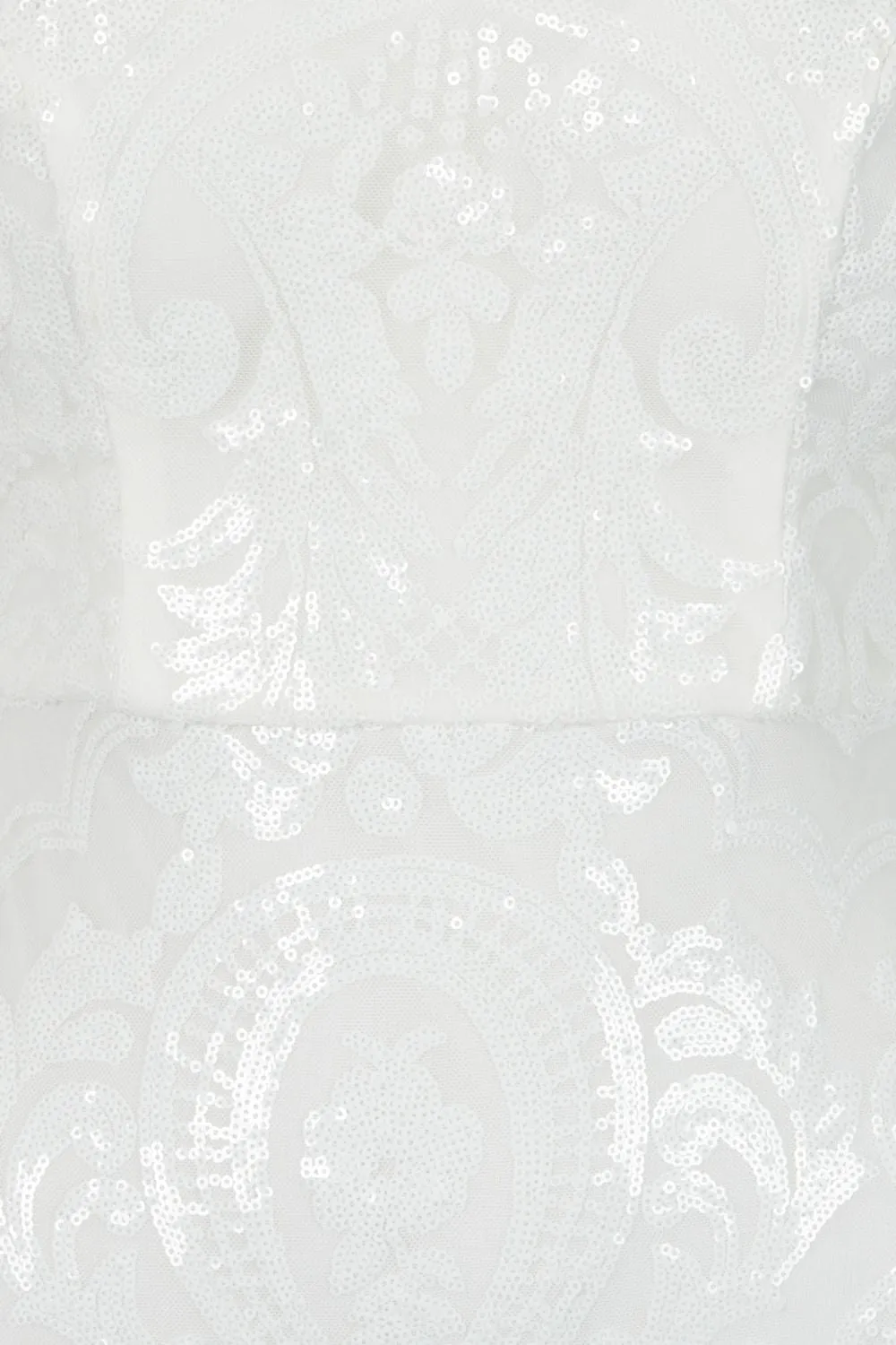 Alexiya White Bardot Sweetheart Sequin Embellished Illusion Dress