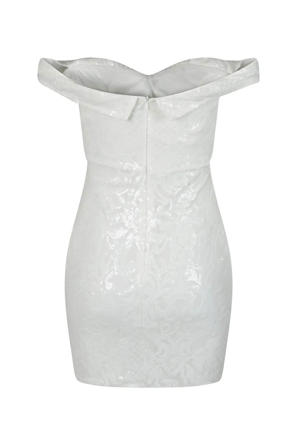 Alexiya White Bardot Sweetheart Sequin Embellished Illusion Dress