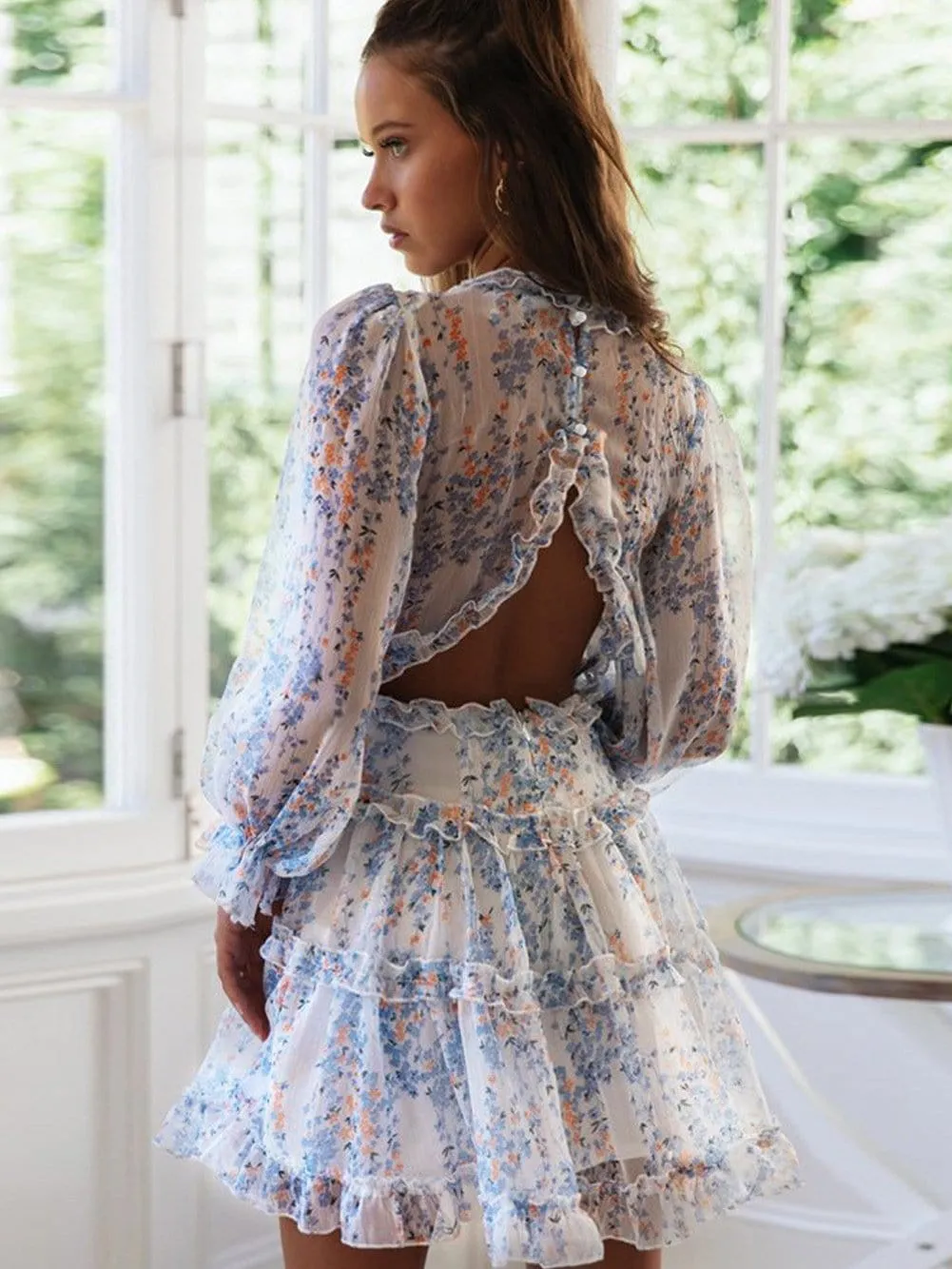 Alluring Open Back Dress with Floral Print