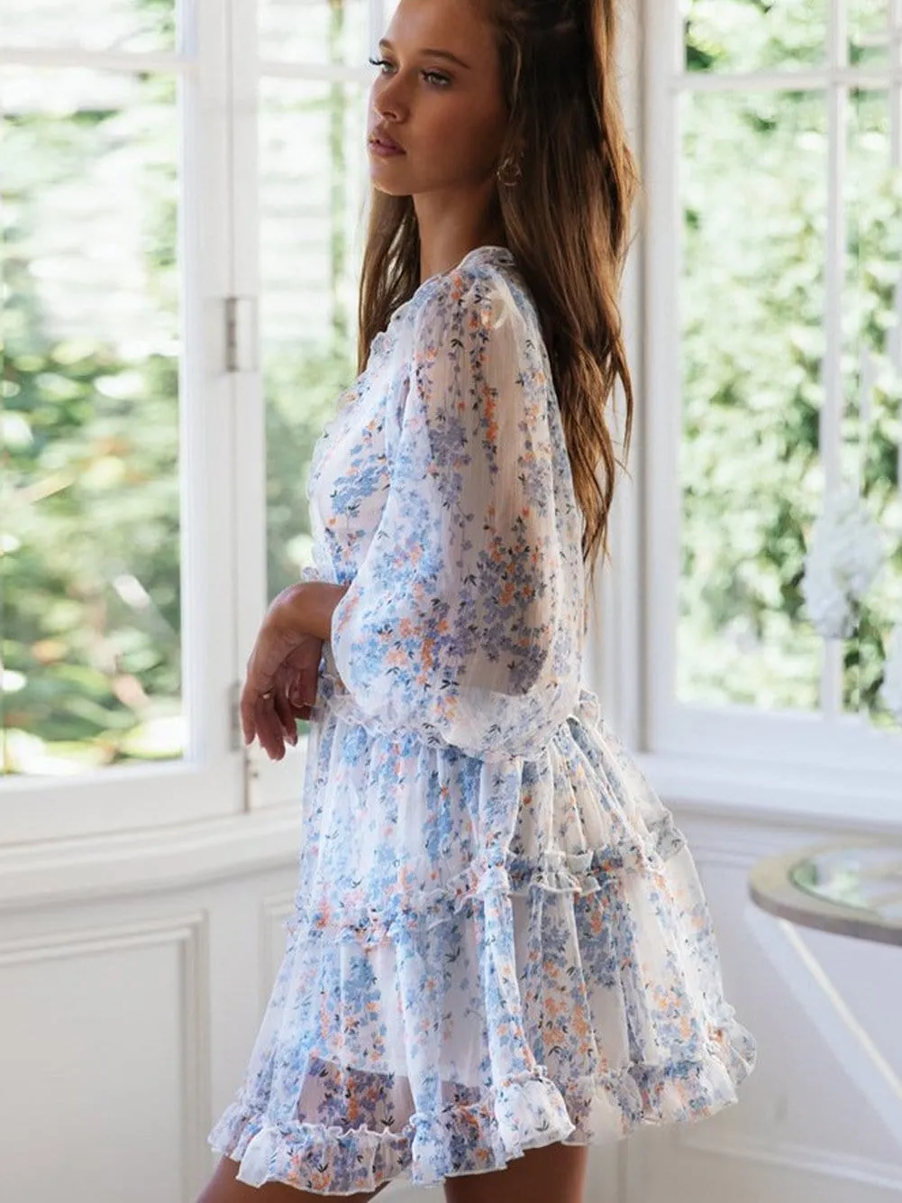 Alluring Open Back Dress with Floral Print