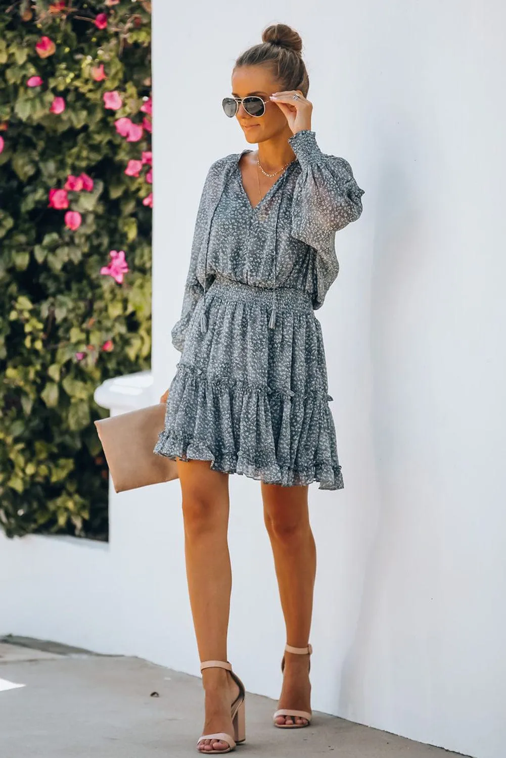 Alluring Open Back Dress with Floral Print