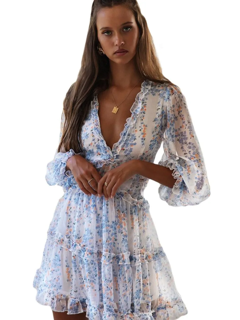 Alluring Open Back Dress with Floral Print