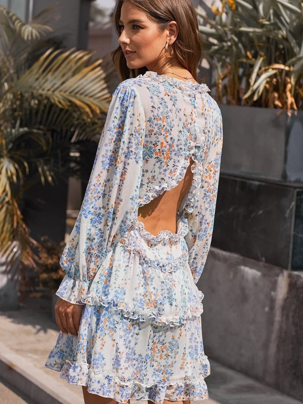 Alluring Open Back Dress with Floral Print