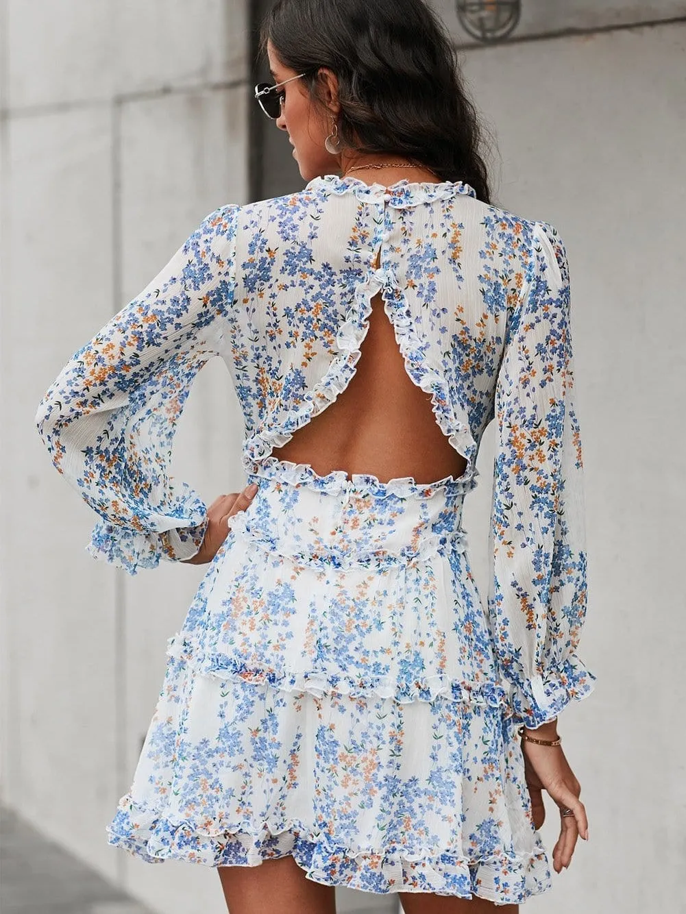 Alluring Open Back Dress with Floral Print