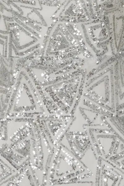 Amira Silver Luxe Love Triangle Sequin Off The Shoulder Maxi Dress