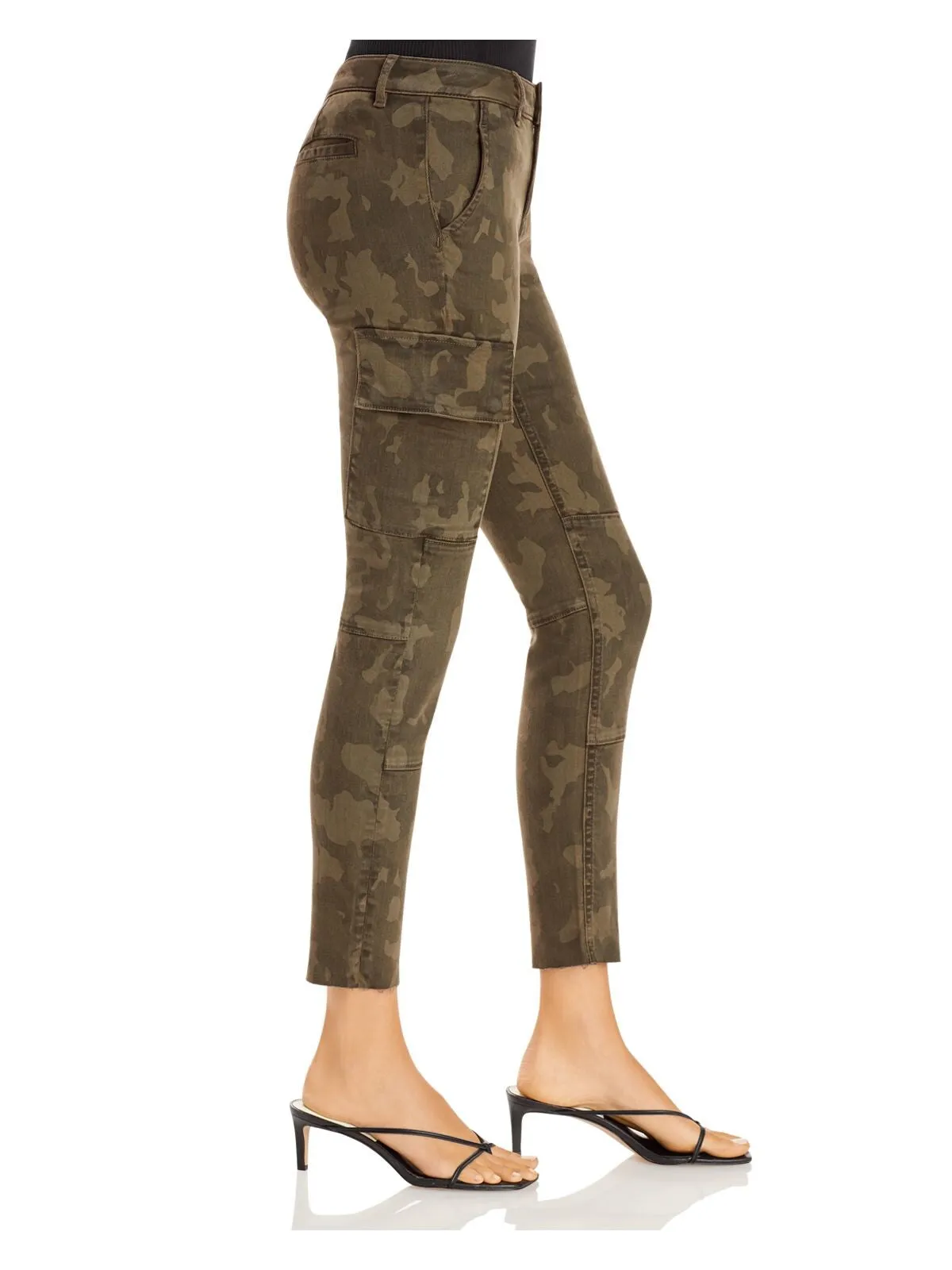 AQUA Womens Green Pocketed Fringed Camouflage Cargo Pants