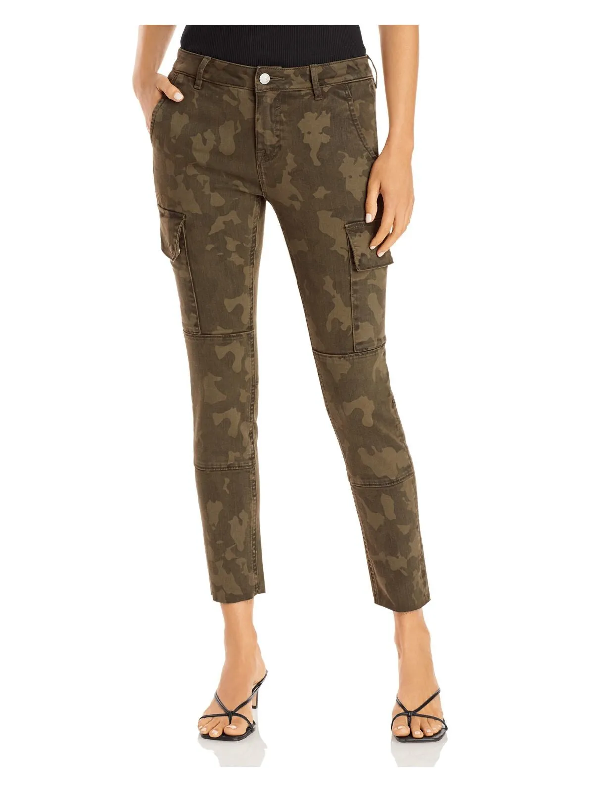 AQUA Womens Green Pocketed Fringed Camouflage Cargo Pants