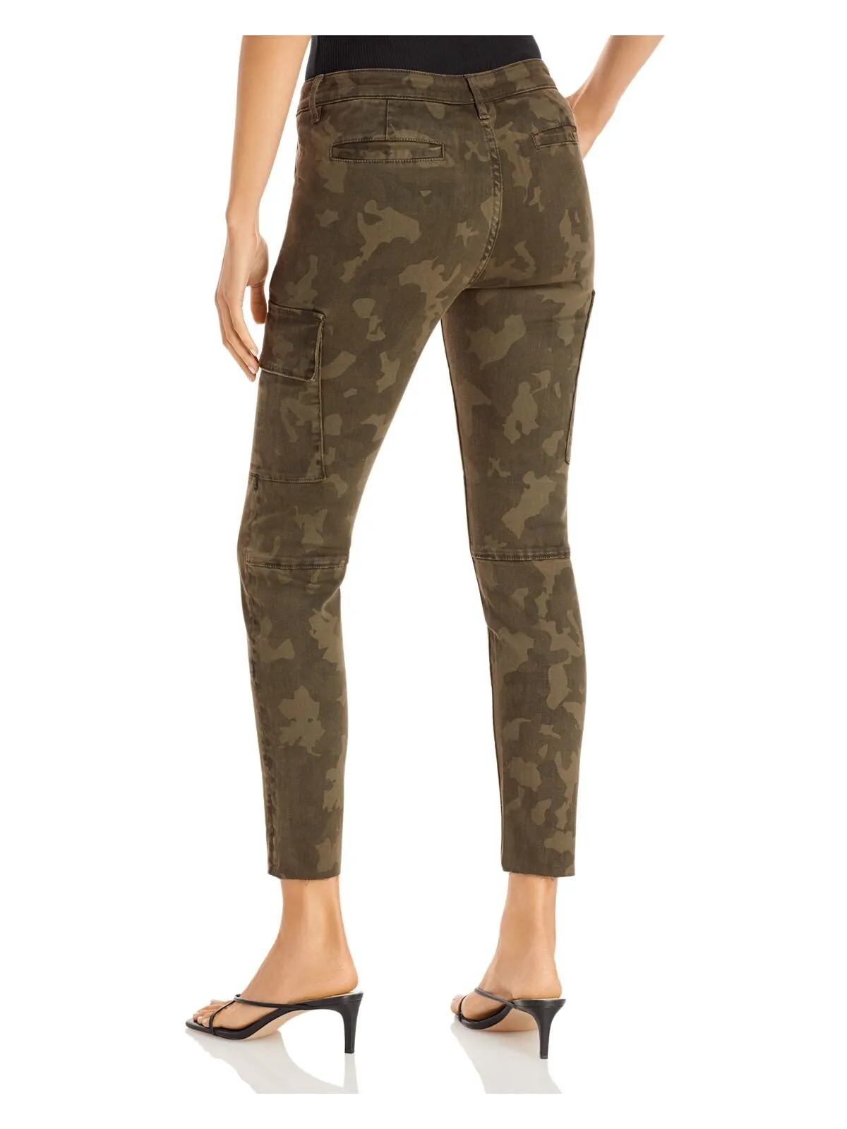 AQUA Womens Green Pocketed Fringed Camouflage Cargo Pants