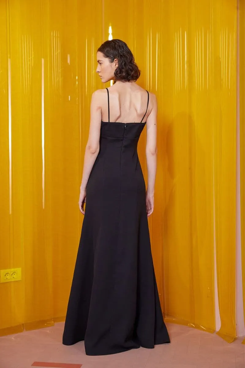 BLACK CUT-OUT HEART SILK GOWN