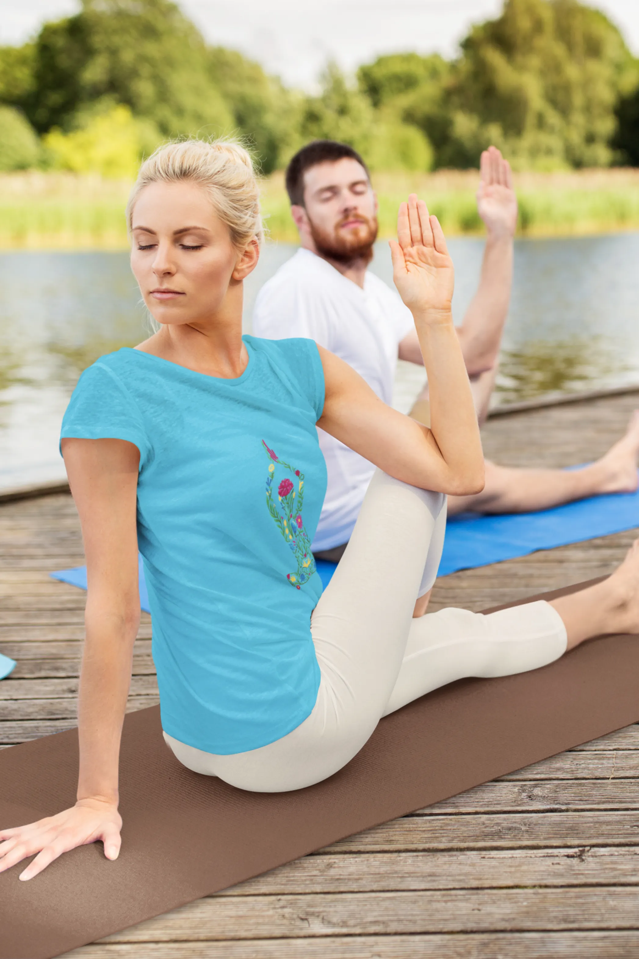 Blooming Asana Printed Scoop Neck T-shirt for women