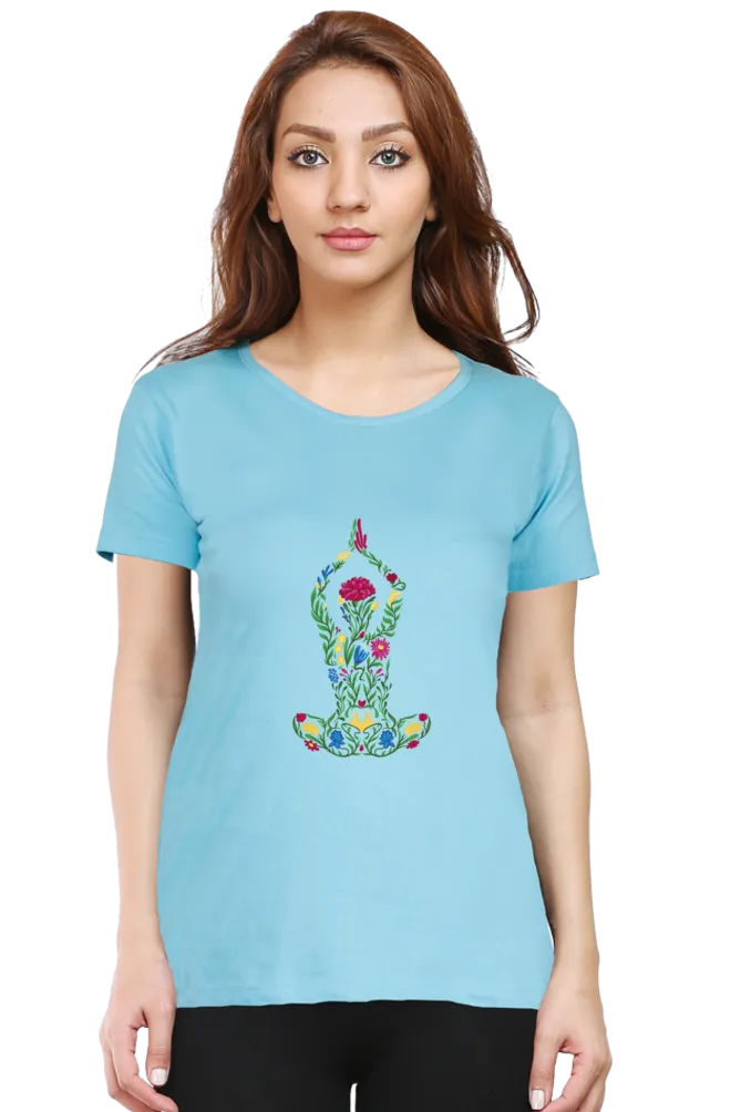 Blooming Asana Printed Scoop Neck T-shirt for women