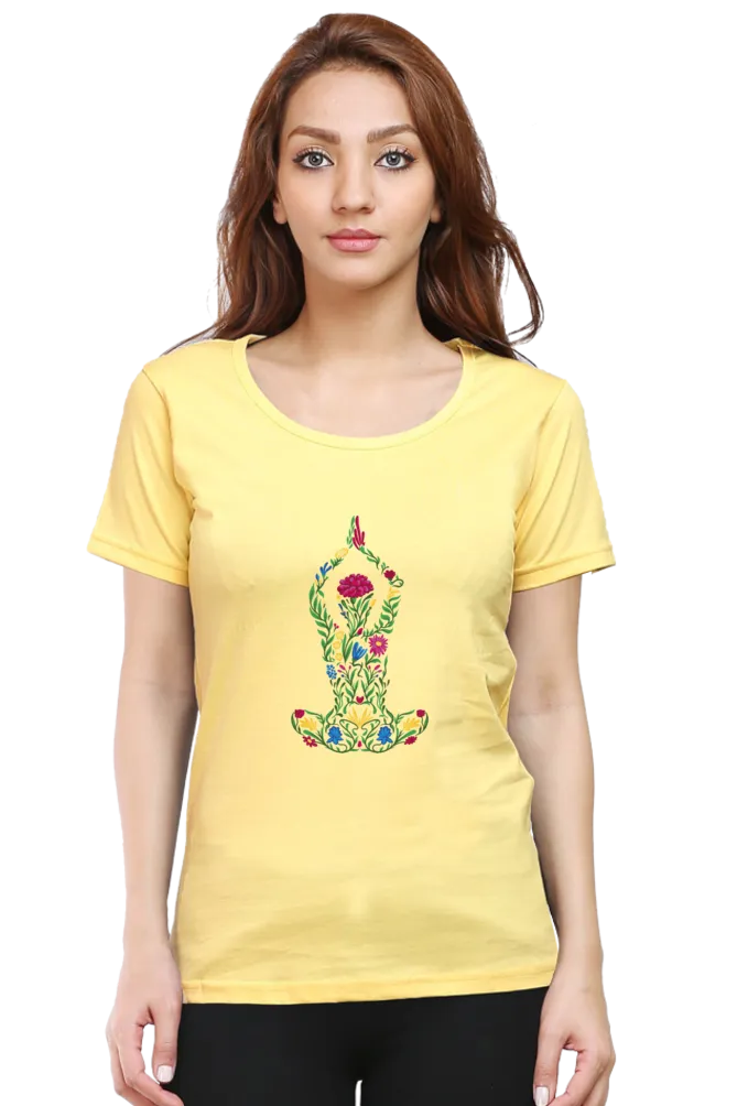 Blooming Asana Printed Scoop Neck T-shirt for women
