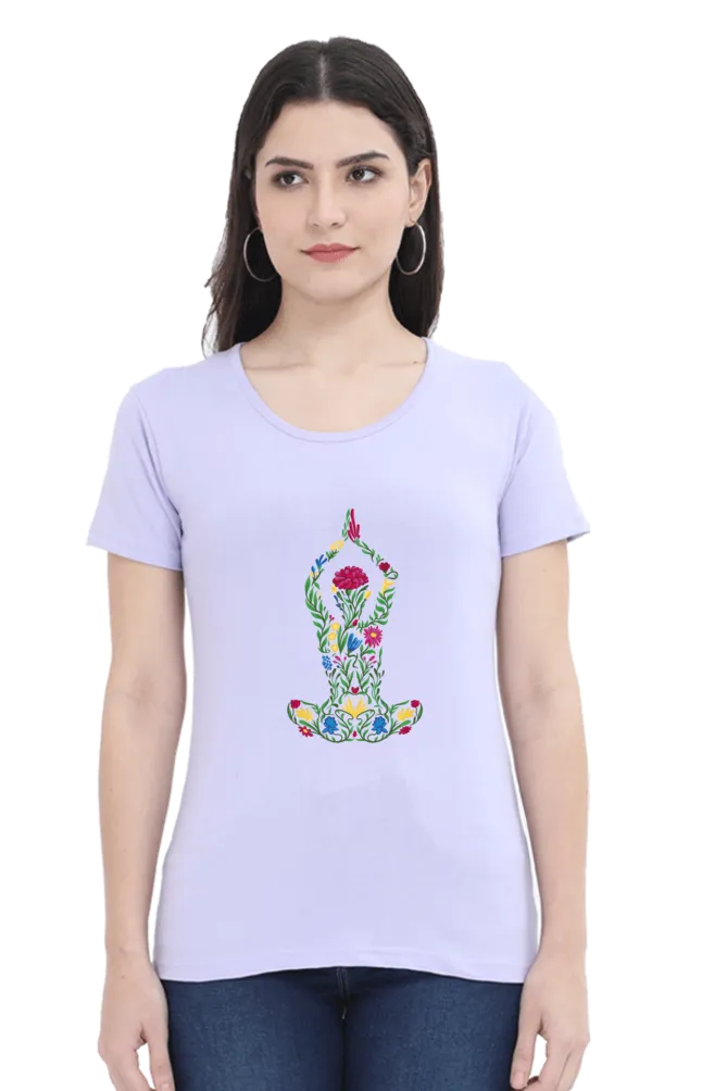 Blooming Asana Printed Scoop Neck T-shirt for women