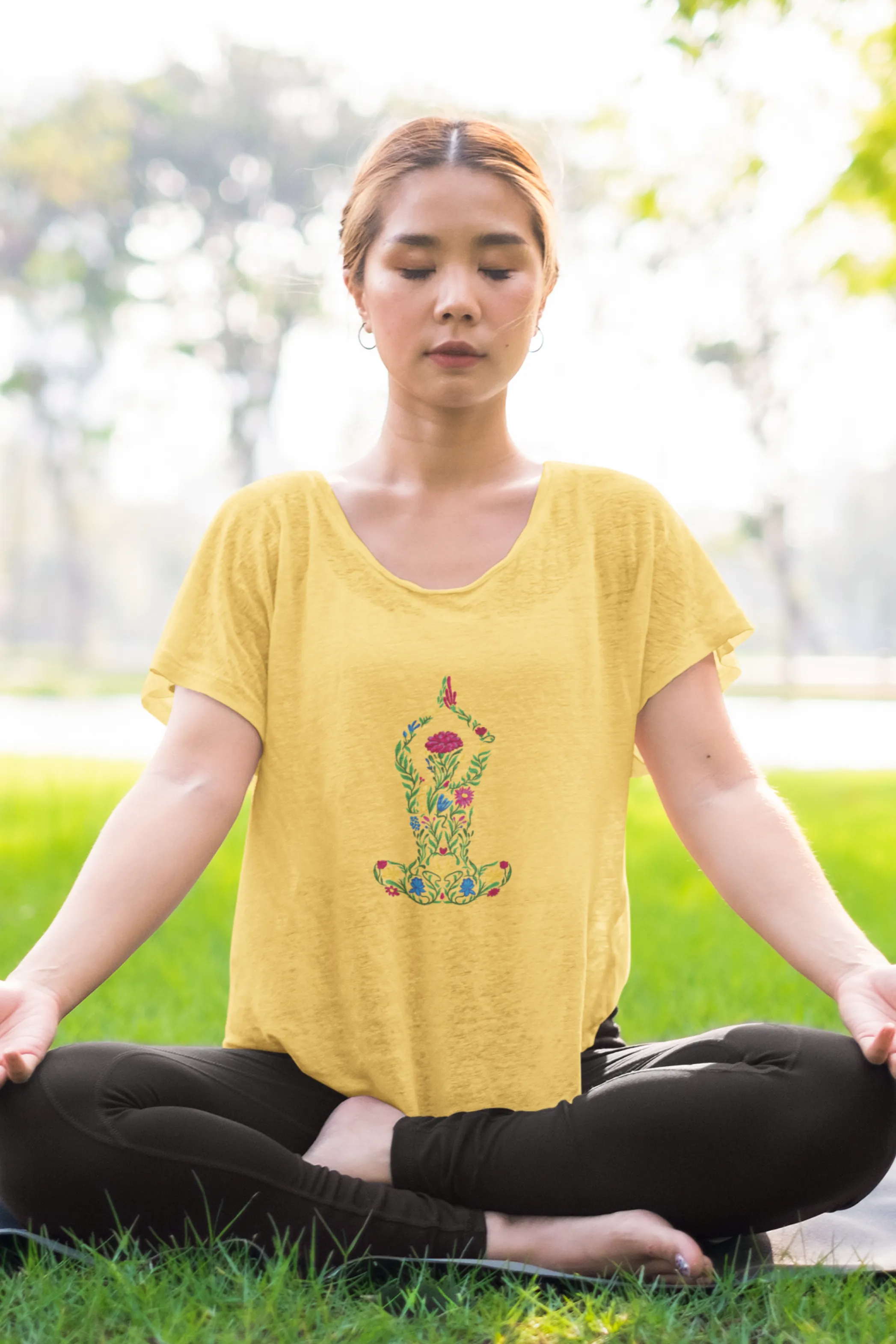 Blooming Asana Printed Scoop Neck T-shirt for women