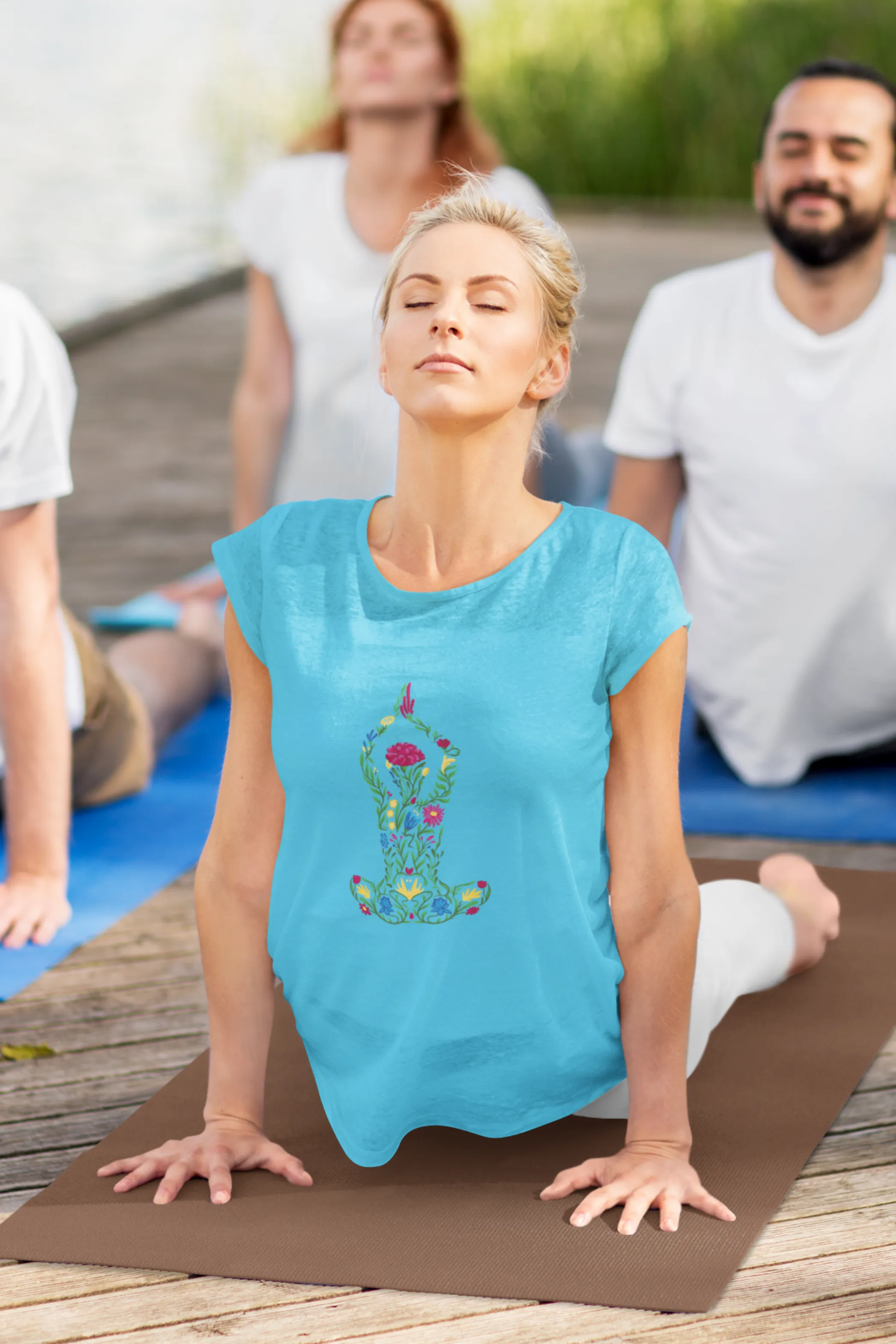 Blooming Asana Printed Scoop Neck T-shirt for women
