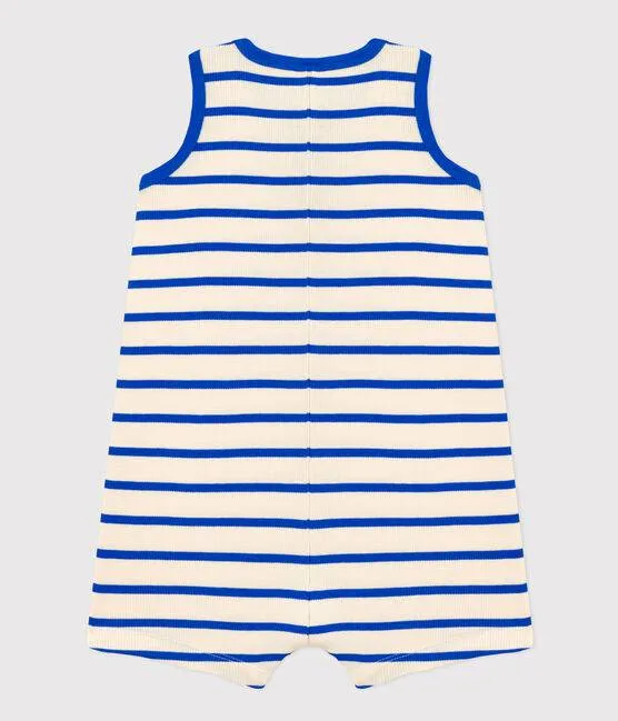Blue and White Striped Rib-Knit Playsuit