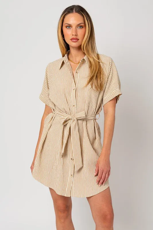 Coastal Haven Half Sleeve Button Down Shirt Dress