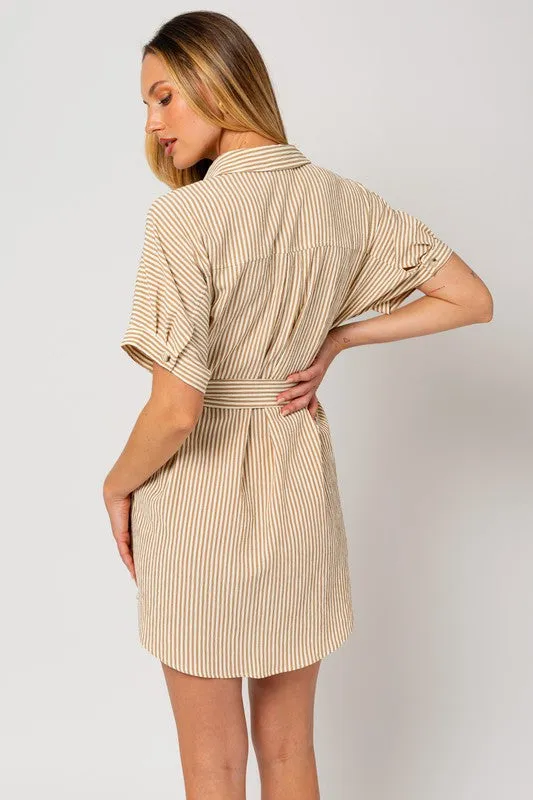 Coastal Haven Half Sleeve Button Down Shirt Dress