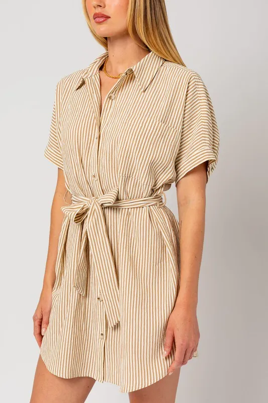 Coastal Haven Half Sleeve Button Down Shirt Dress
