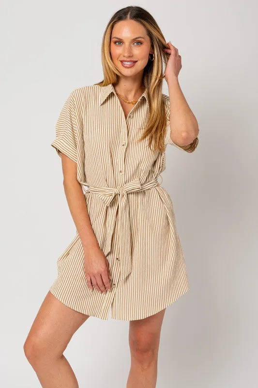 Coastal Haven Half Sleeve Button Down Shirt Dress