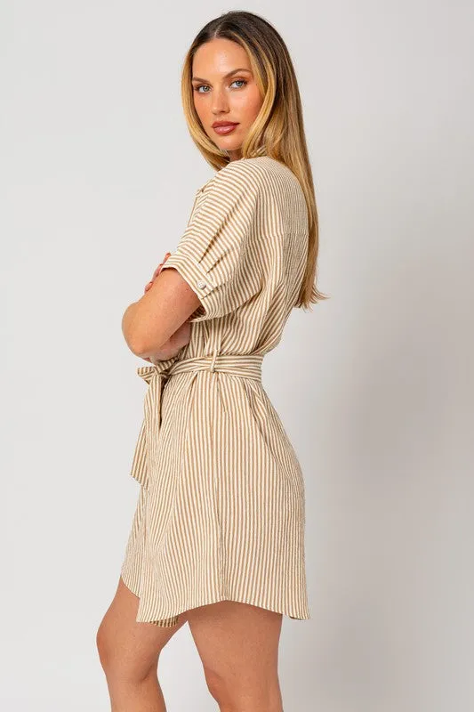 Coastal Haven Half Sleeve Button Down Shirt Dress