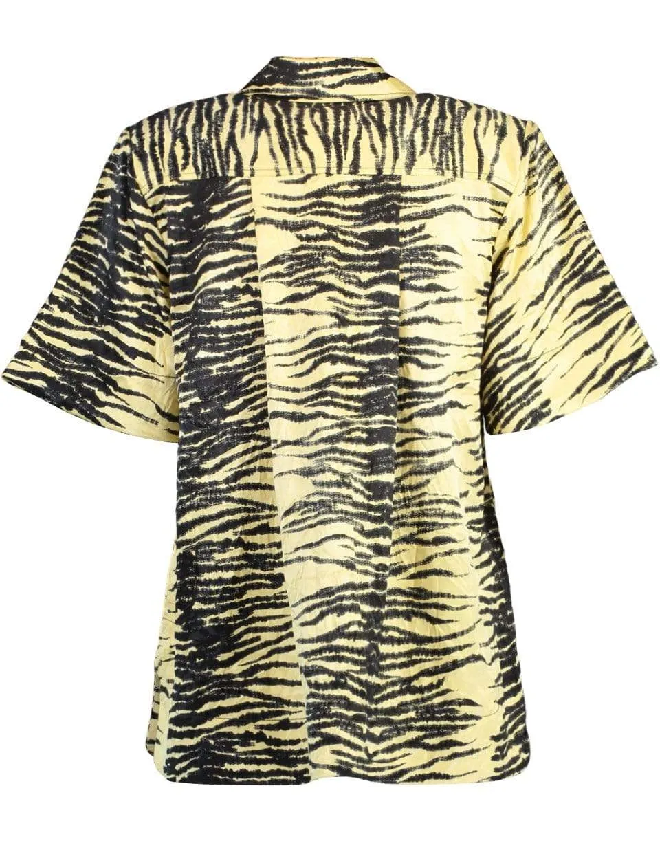 Crinkled Satin Relaxed Short-Sleeve Shirt
