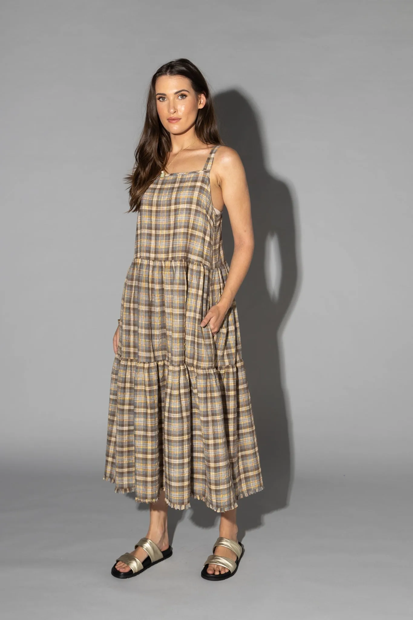 DRAMA THE LABEL EARTH DRESS GROUND CHECK