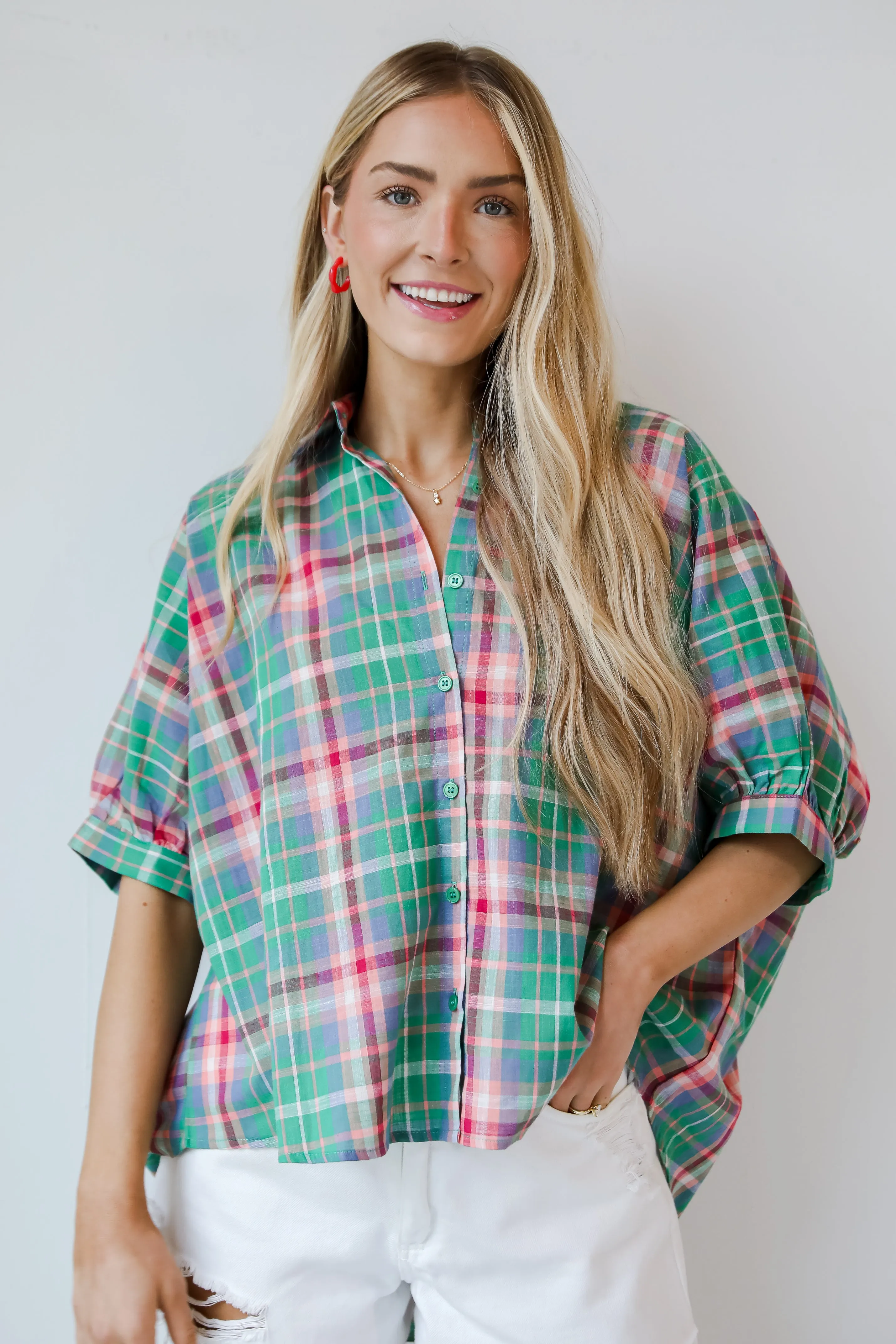 FINAL SALE - Surely Charmed Green Plaid Blouse