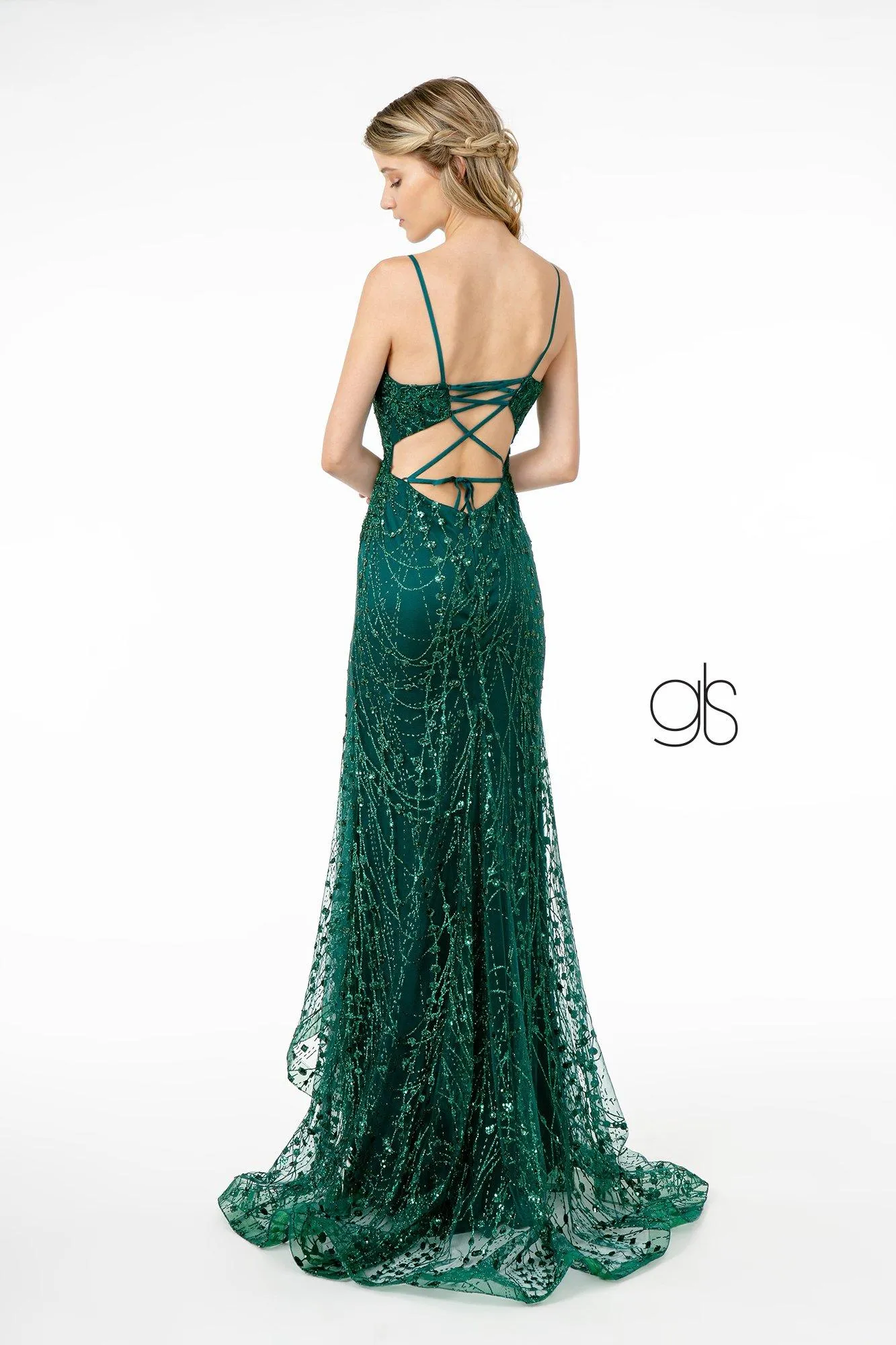 Fitted Long Glitter Dress with Corset Back by Elizabeth K GL2938