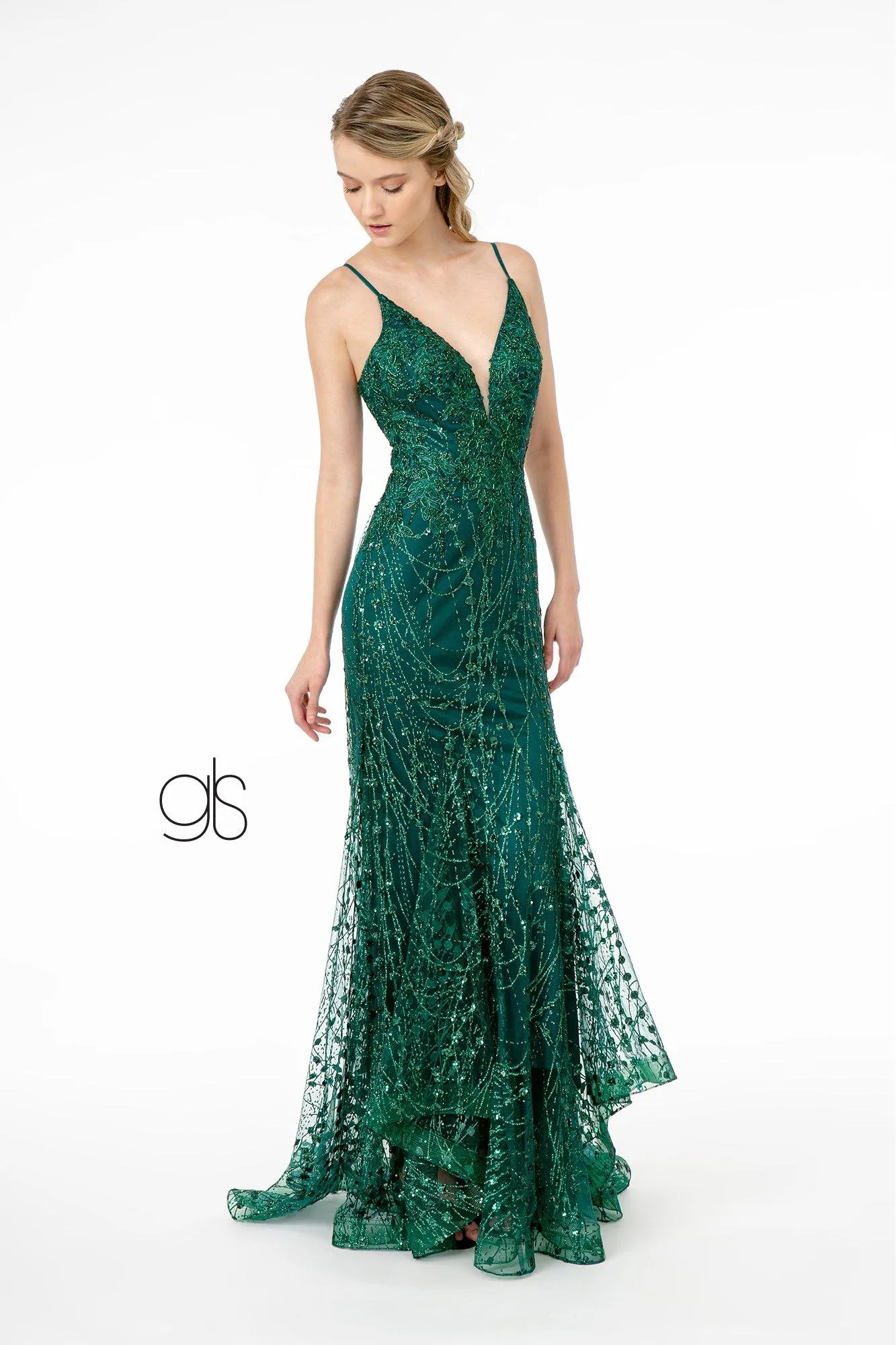 Fitted Long Glitter Dress with Corset Back by Elizabeth K GL2938