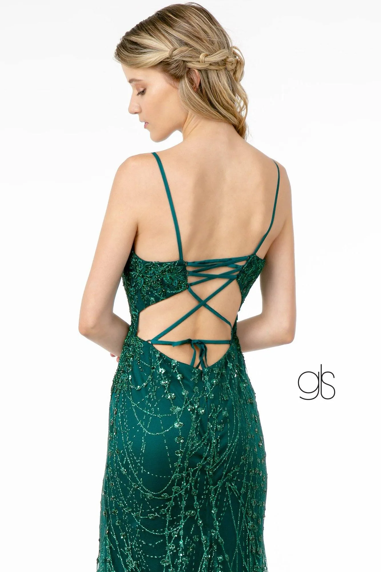 Fitted Long Glitter Dress with Corset Back by Elizabeth K GL2938