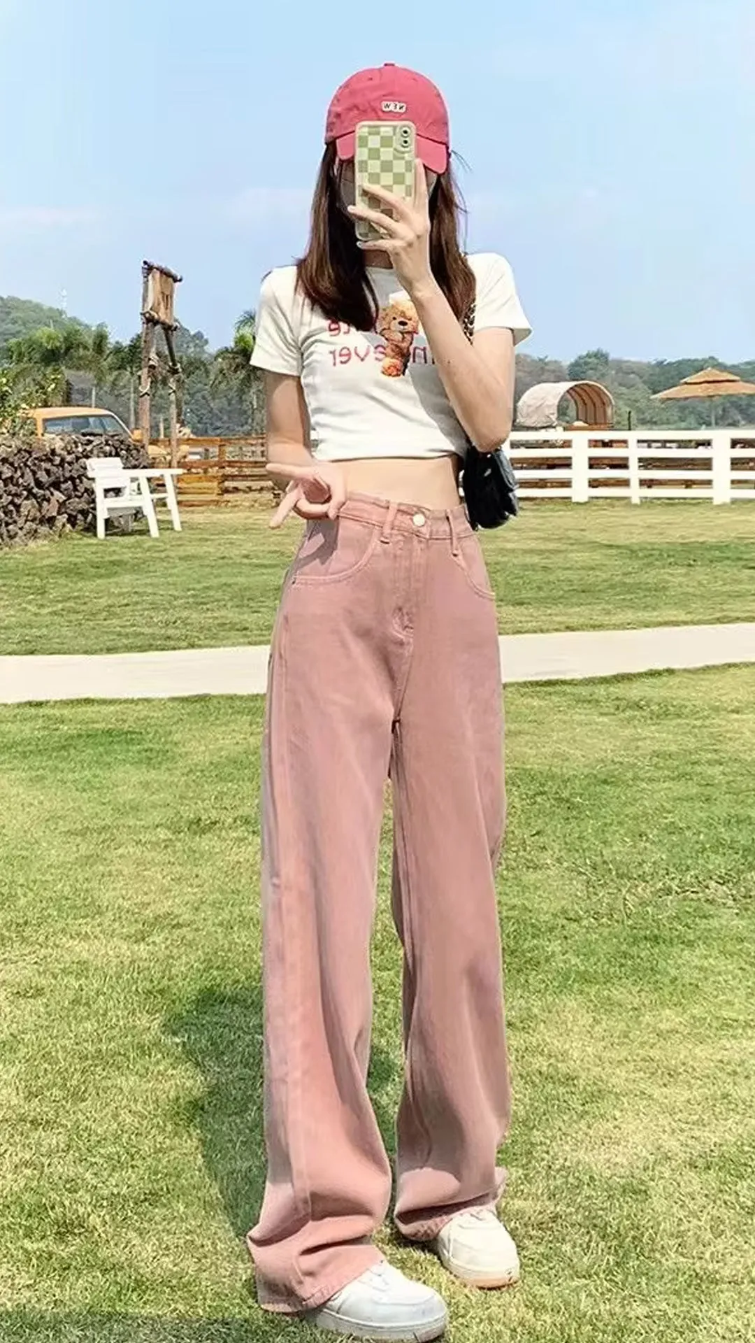 Flytonn-cute winter outfits casual winter outfits christmas outfit party look inspos High Waist Pink Colors Long Jeans Pants