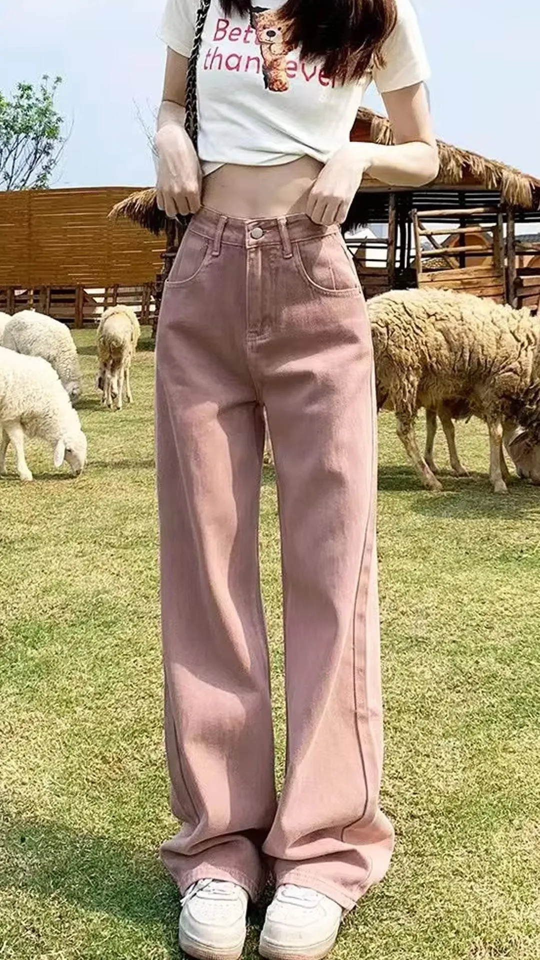 Flytonn-cute winter outfits casual winter outfits christmas outfit party look inspos High Waist Pink Colors Long Jeans Pants