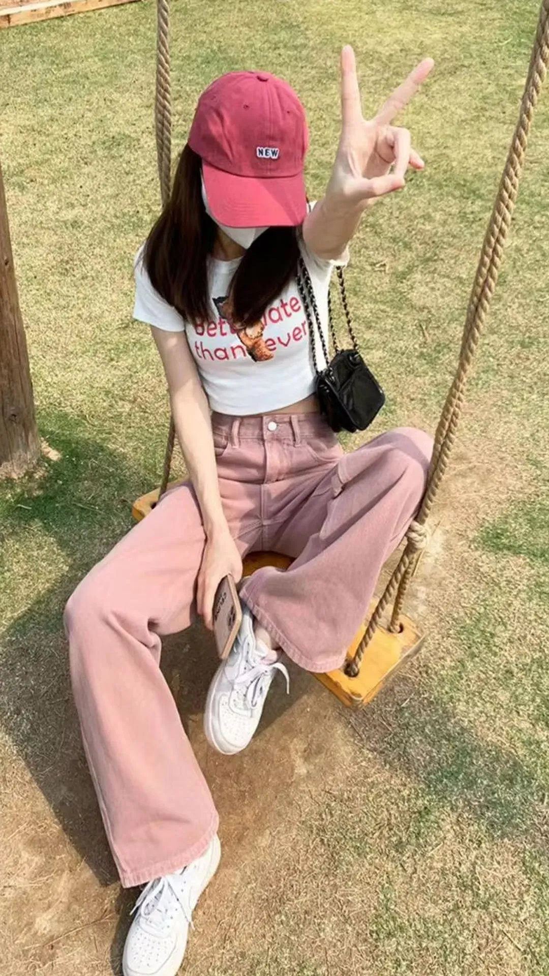 Flytonn-cute winter outfits casual winter outfits christmas outfit party look inspos High Waist Pink Colors Long Jeans Pants