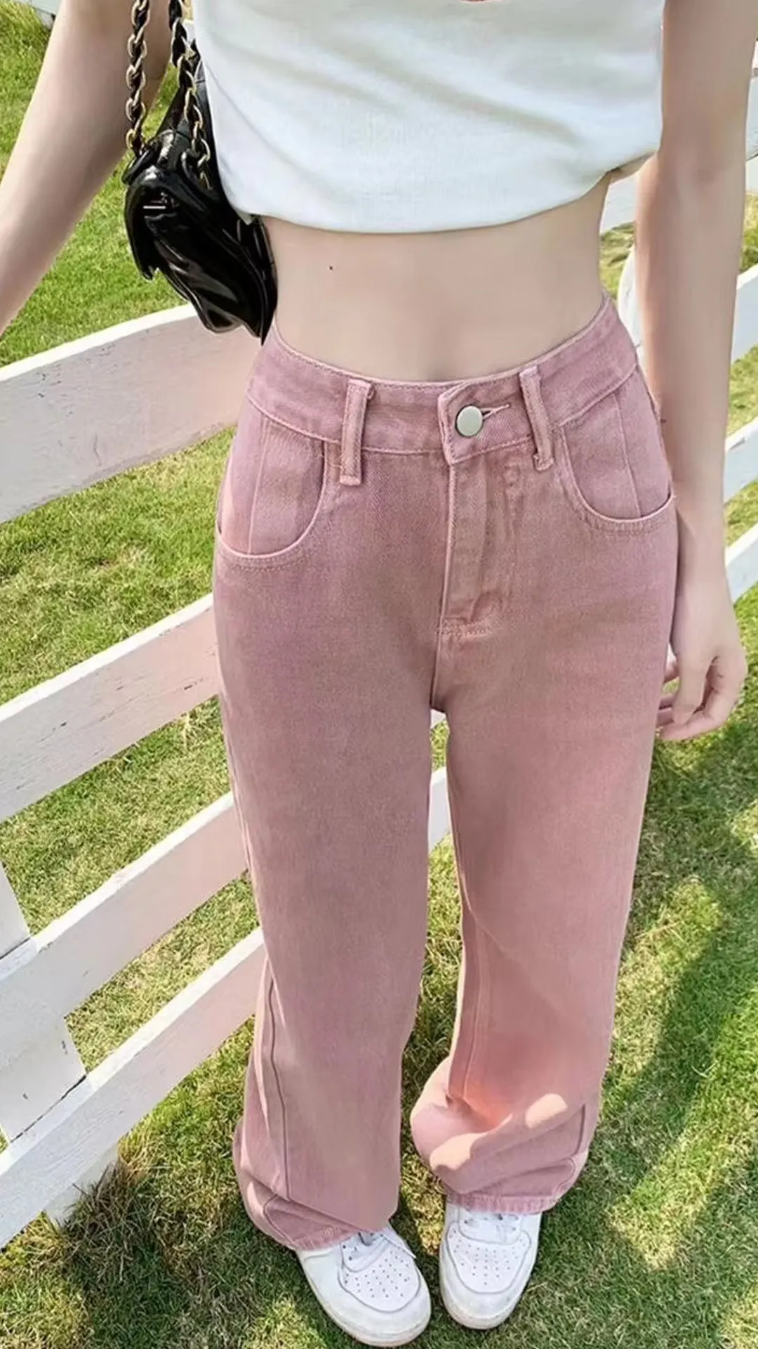 Flytonn-cute winter outfits casual winter outfits christmas outfit party look inspos High Waist Pink Colors Long Jeans Pants