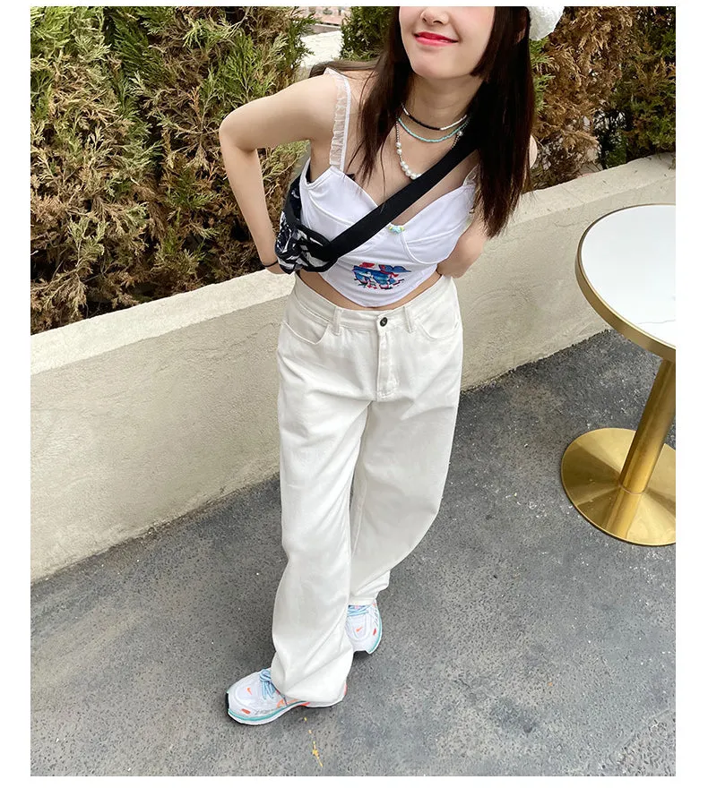 Flytonn-cute winter outfits casual winter outfits christmas outfit party look inspos High Waist Wide Leg White Jeans Pants