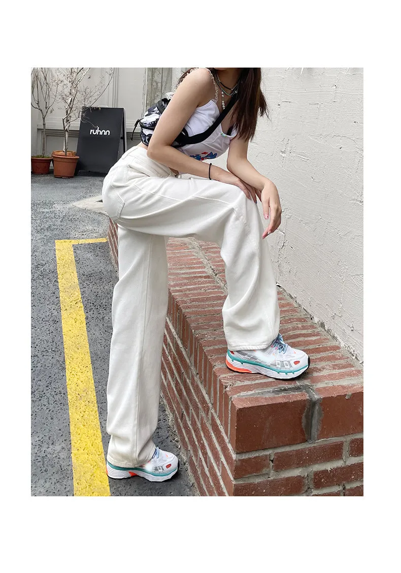 Flytonn-cute winter outfits casual winter outfits christmas outfit party look inspos High Waist Wide Leg White Jeans Pants