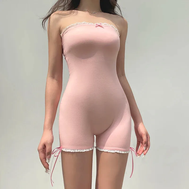 Girlary y2k Black Bodycon Strapless Jumpsuit Women Fashion Body-Shaping Romper One Piece Bodysuit Streetwear Playsuit Mujer