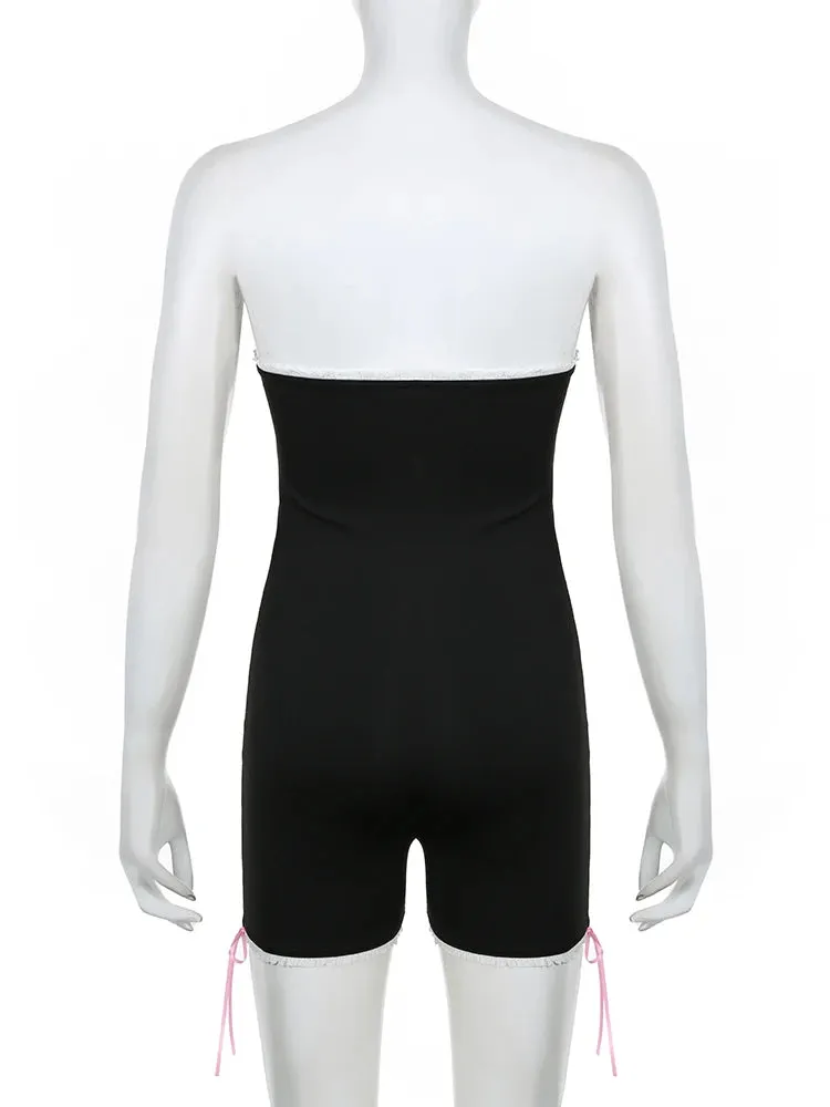 Girlary y2k Black Bodycon Strapless Jumpsuit Women Fashion Body-Shaping Romper One Piece Bodysuit Streetwear Playsuit Mujer